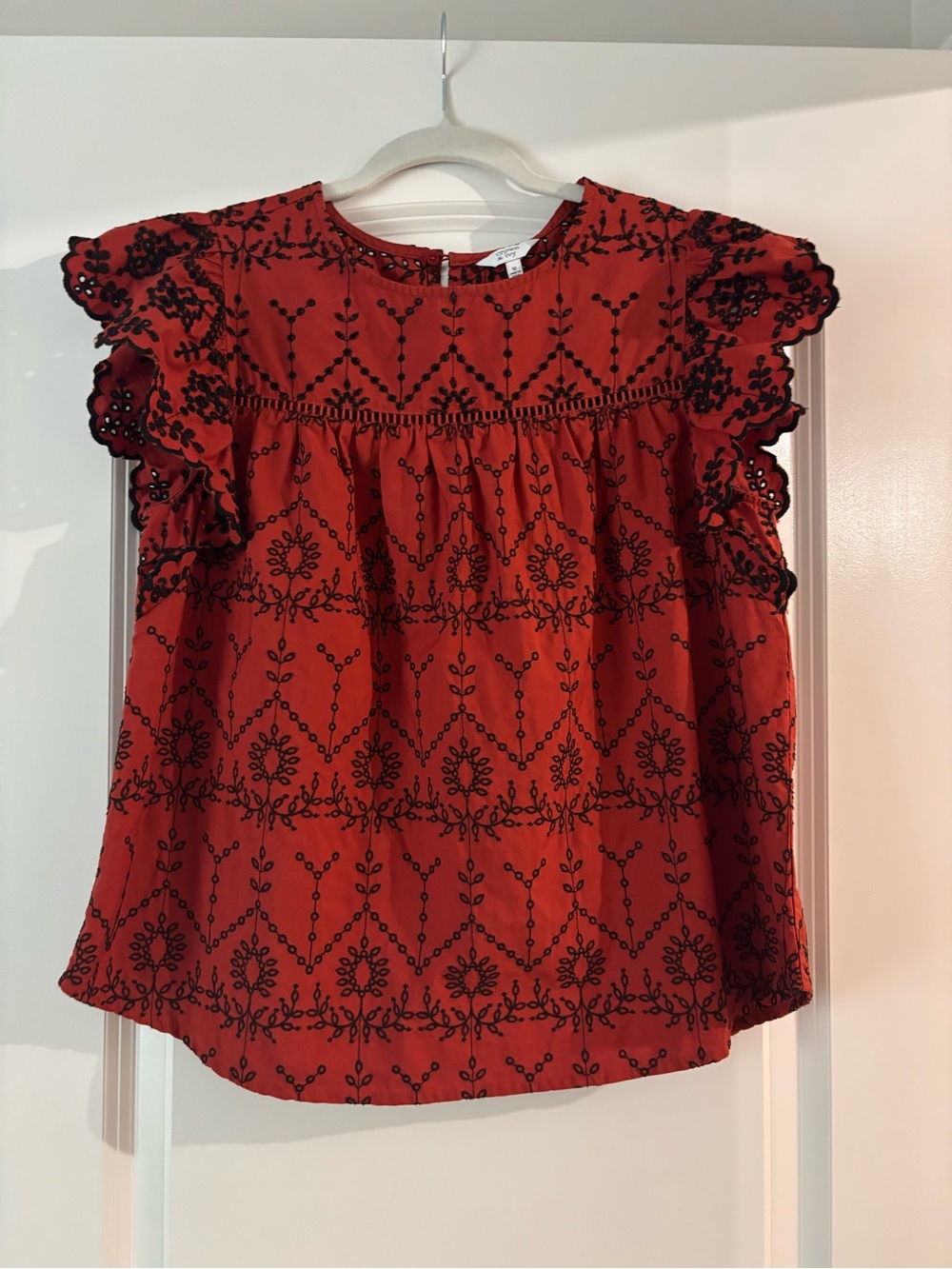 crown & ivy Redish orange Embroidered Flutter Sleeve Blouse